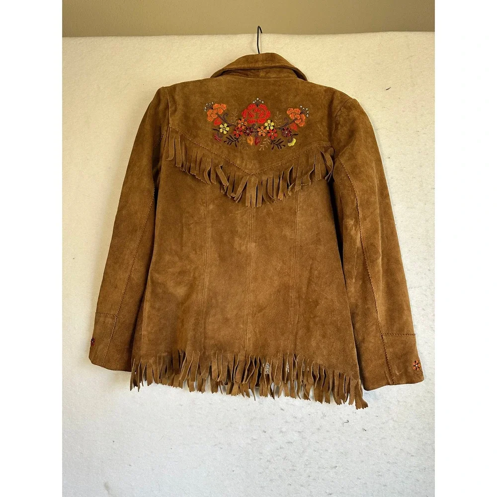 Gap Kids XXL 14-16 Brown Suede Fringe Western Jacket Floral Embroidered western